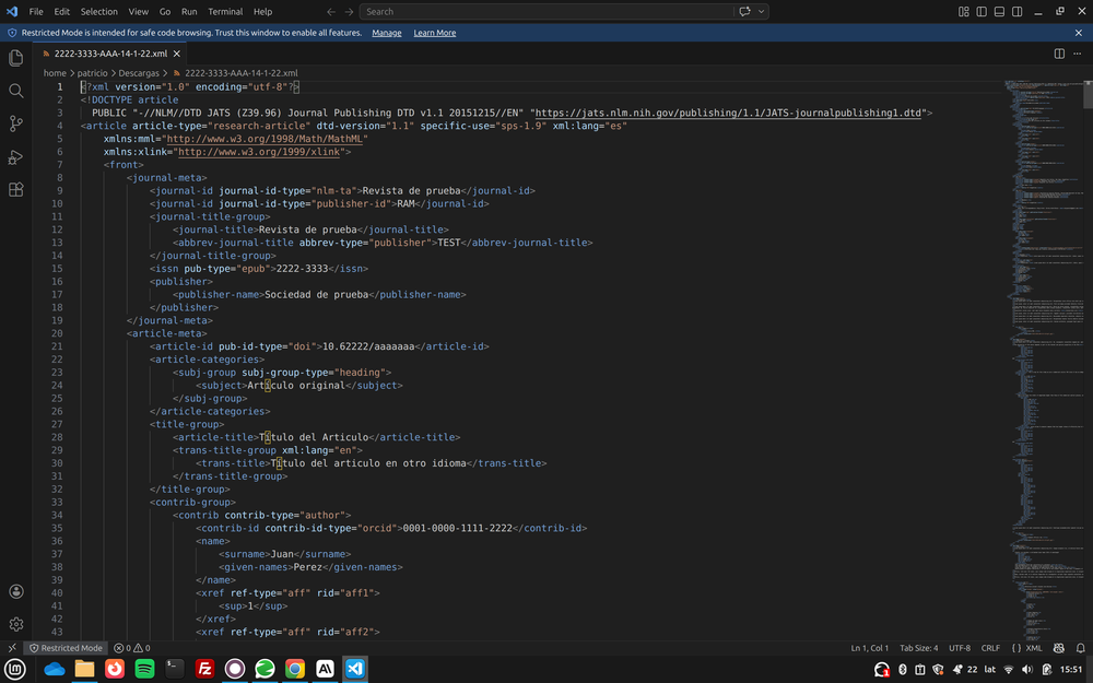 XML-JATS en Visual Studio Code